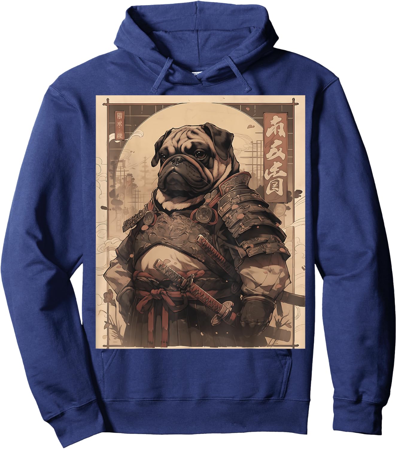 Pug Dog Samurai Full Gear Warriors Japanese Gothic Style Hoodie - Hoodie | Navy