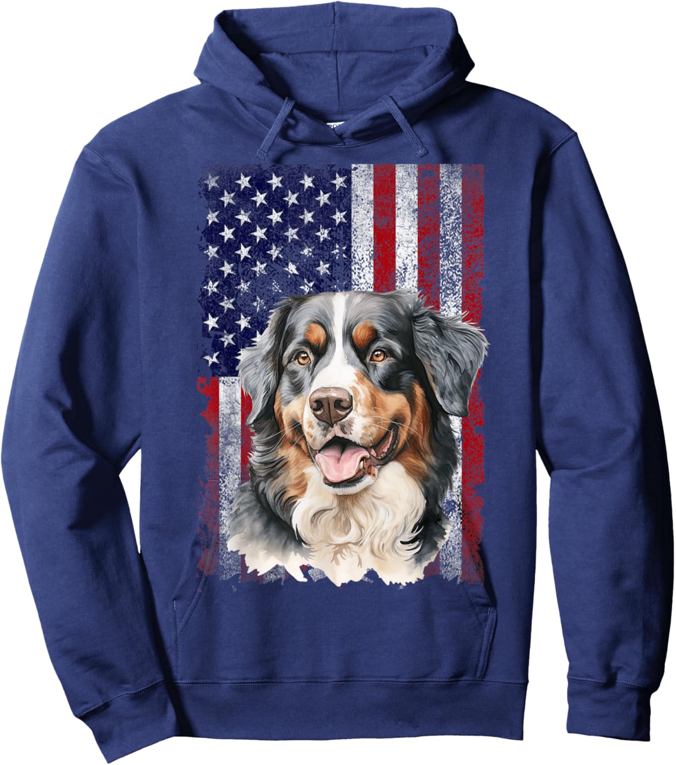 Bernese Mountain Dog 4th of July American Flag Patriotic Hoodie - Hoodie | Navy