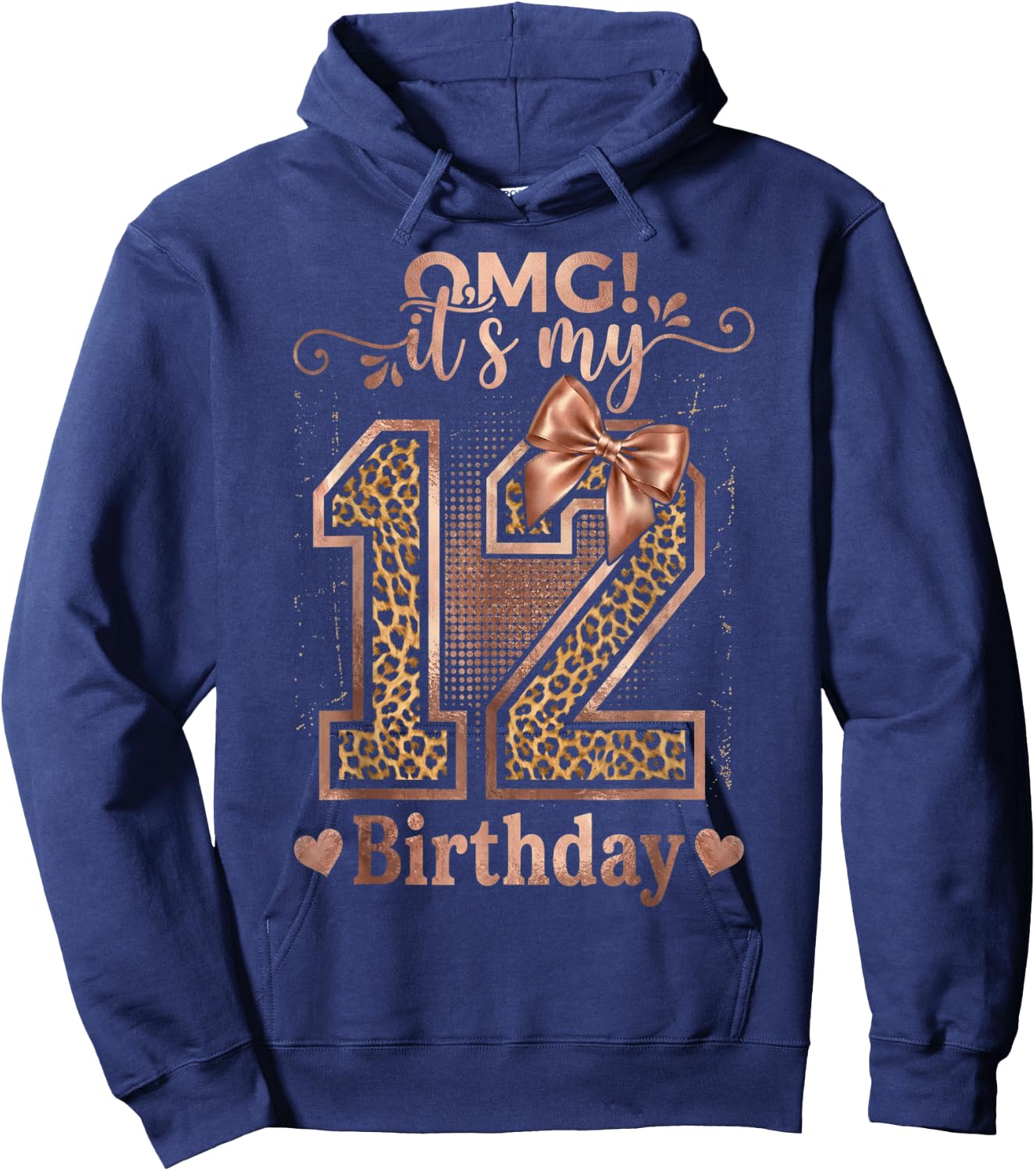 It's My 12th Birthday Girl Coquette Bow 12 Year Old Leopard Hoodie - Hoodie | Navy
