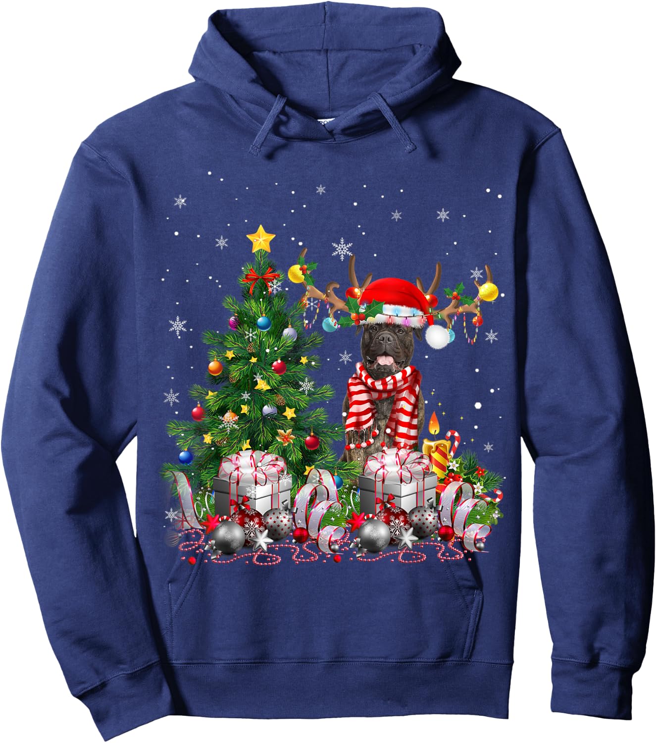 Bull Mastiff Dog Christmas Tree Lights Santa Pajamas Xmas Hoodie - Hoodie | Navy