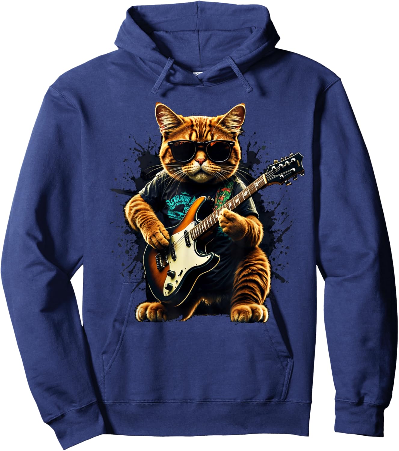 Rock Cat Guitar Women Men Children Funny Cat Motif , black Hoodie - Hoodie | Navy