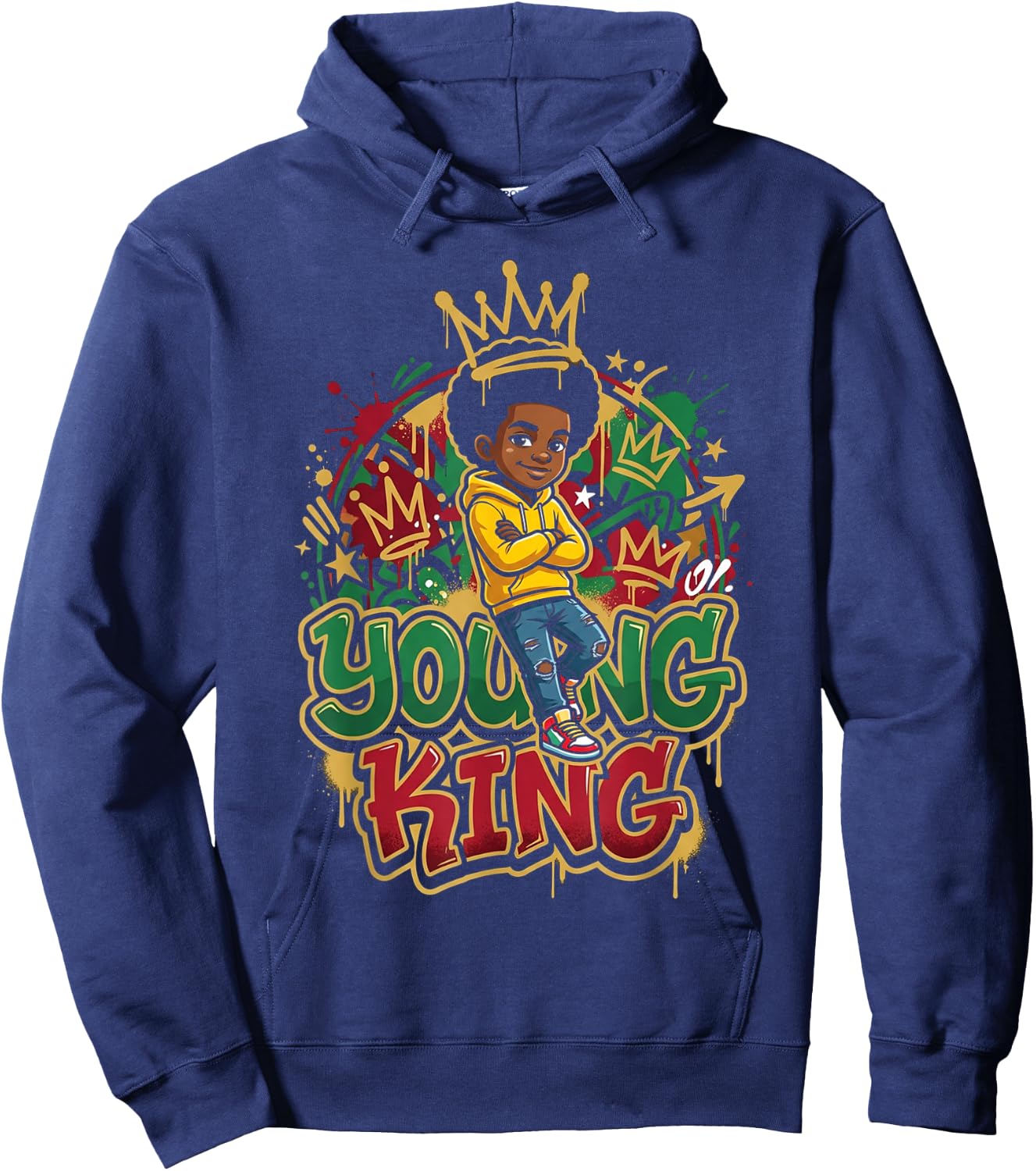 Black Young King Black History Month Juneteenth Kids Boys Hoodie - Hoodie | Navy
