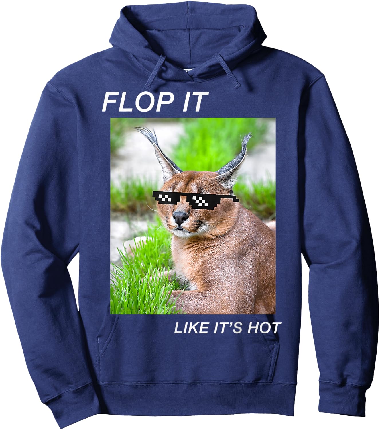 Meme Cat Caracal Big Floppa Joke Ironic Humor Funny Graphic Hoodie - Hoodie | Navy