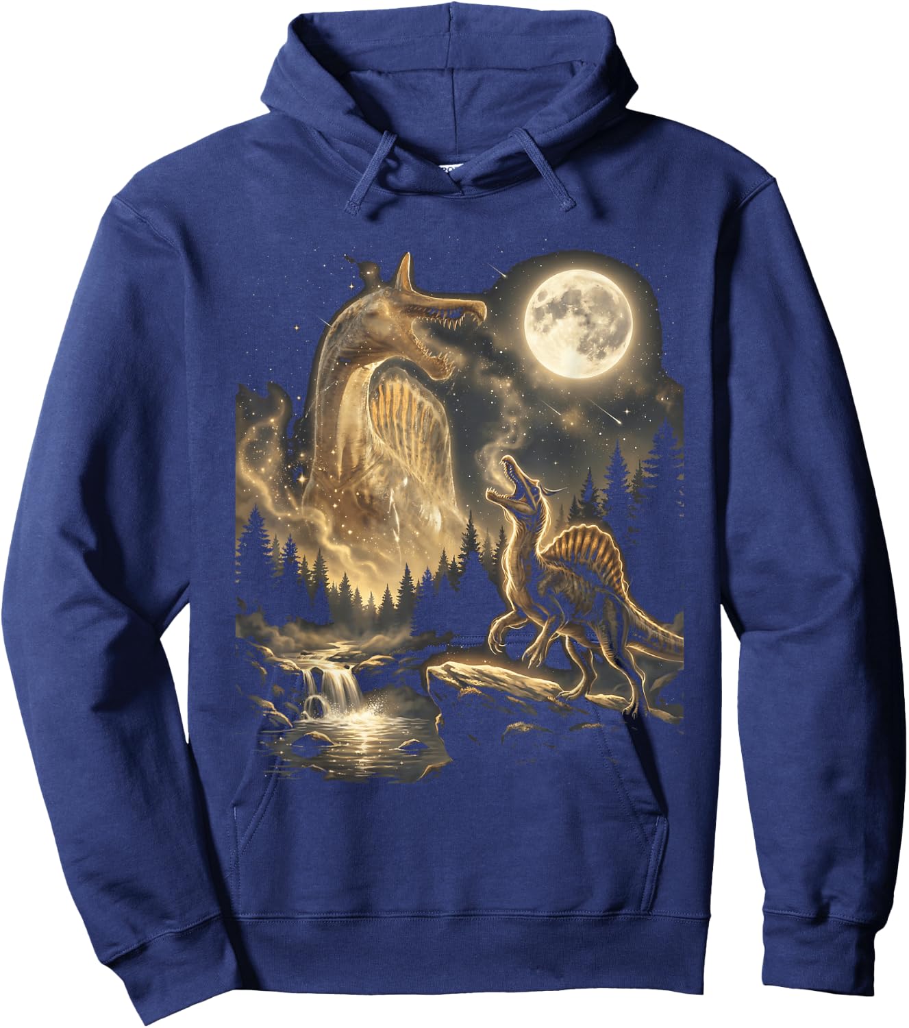 Spinosaurus Mirabilis Dinosaur Full Moon Night Forest Hoodie - Hoodie | Navy