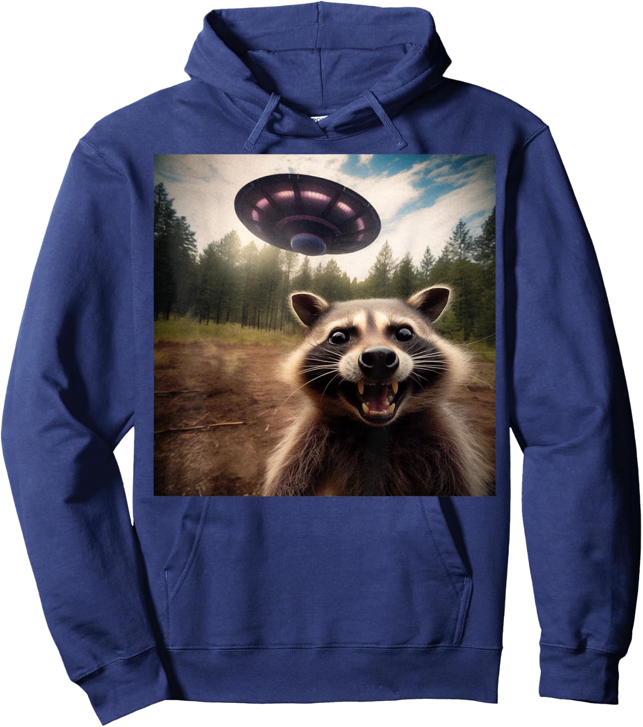 Funny Raccoon UFO Alien Weirdcore Aesthetic Artwork Hoodie - Hoodie | Navy