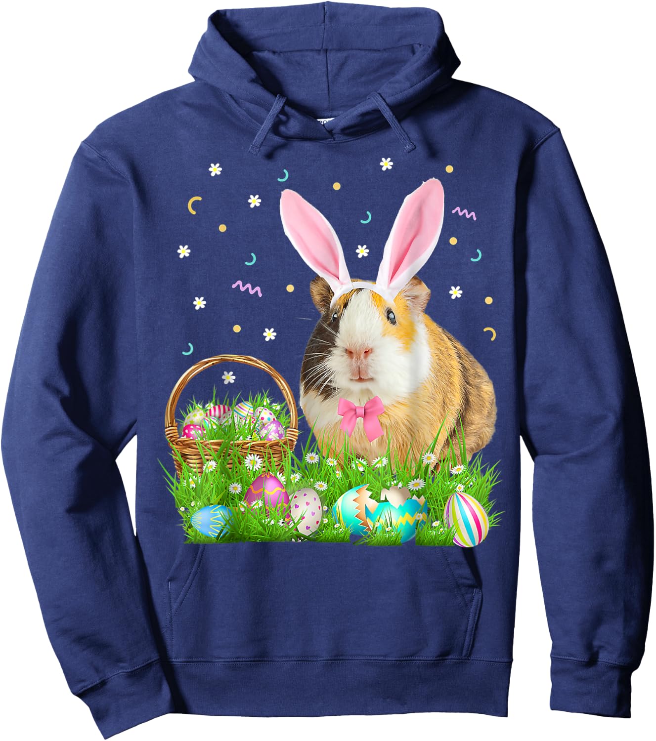Cute Guinea Pig Funny Easter Bunny Eggs Happy Easter Day Hoodie - Hoodie | Navy