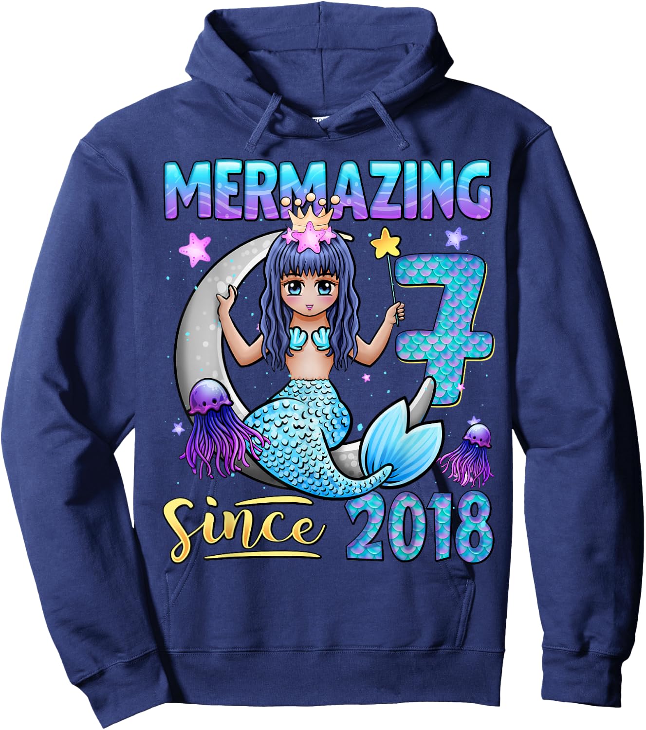 Mermaid Birthday Shirt 7 Years Old Mermaid 7th Birthday Girl Hoodie - Hoodie | Navy