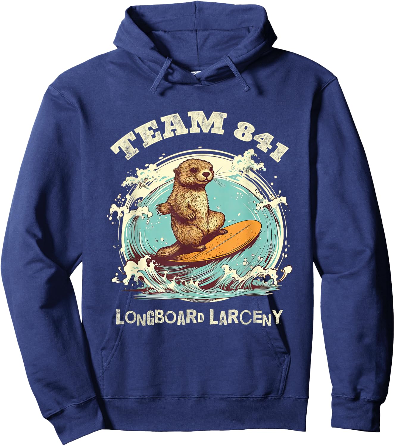 Surfing Otter 841 Wanted for Longboard Larceny Funny Cali Hoodie - Hoodie | Navy