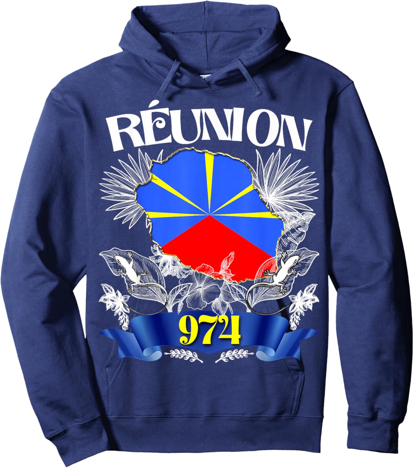 Flag Reunion 974 Le La Margouillat Tropical Flowers Hoodie - Hoodie | Navy