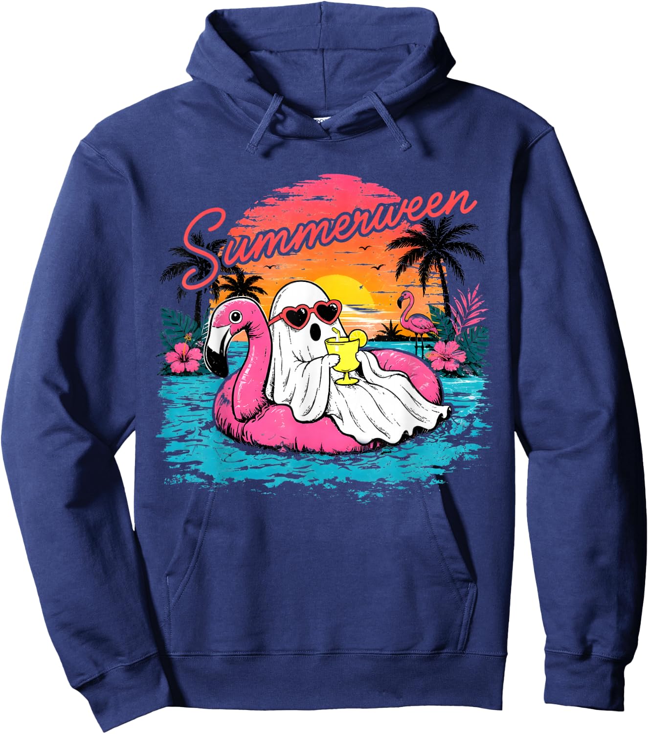 Summerween Funny Ghost Summer Halloween Vacation Hoodie - Hoodie | Navy