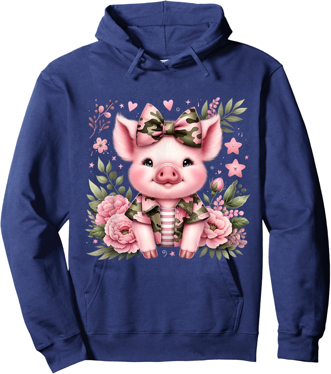 Cute Pig Camouflage Old Camo Bow Camo Coquette Bow Hunting Hoodie - Hoodie | Navy