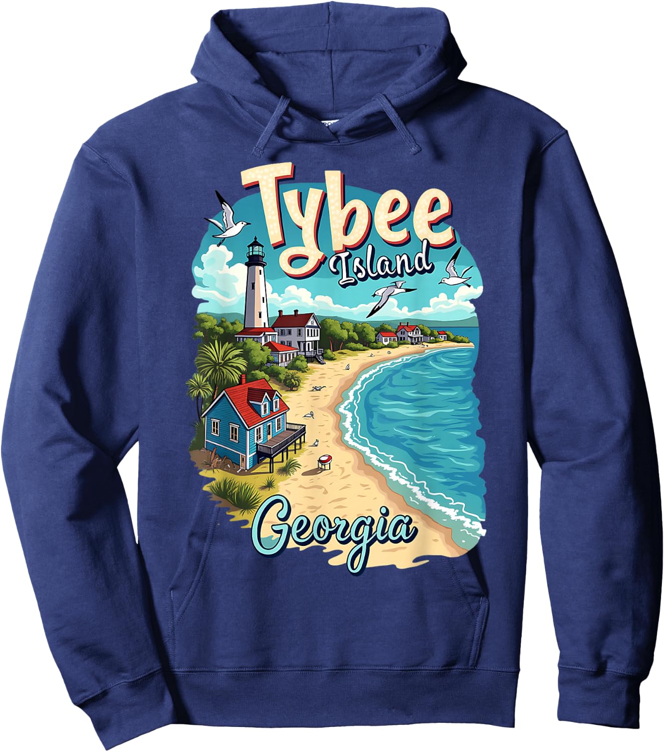 Vacation Beach Scene Tybee Island Georgia Hoodie - Hoodie | Navy