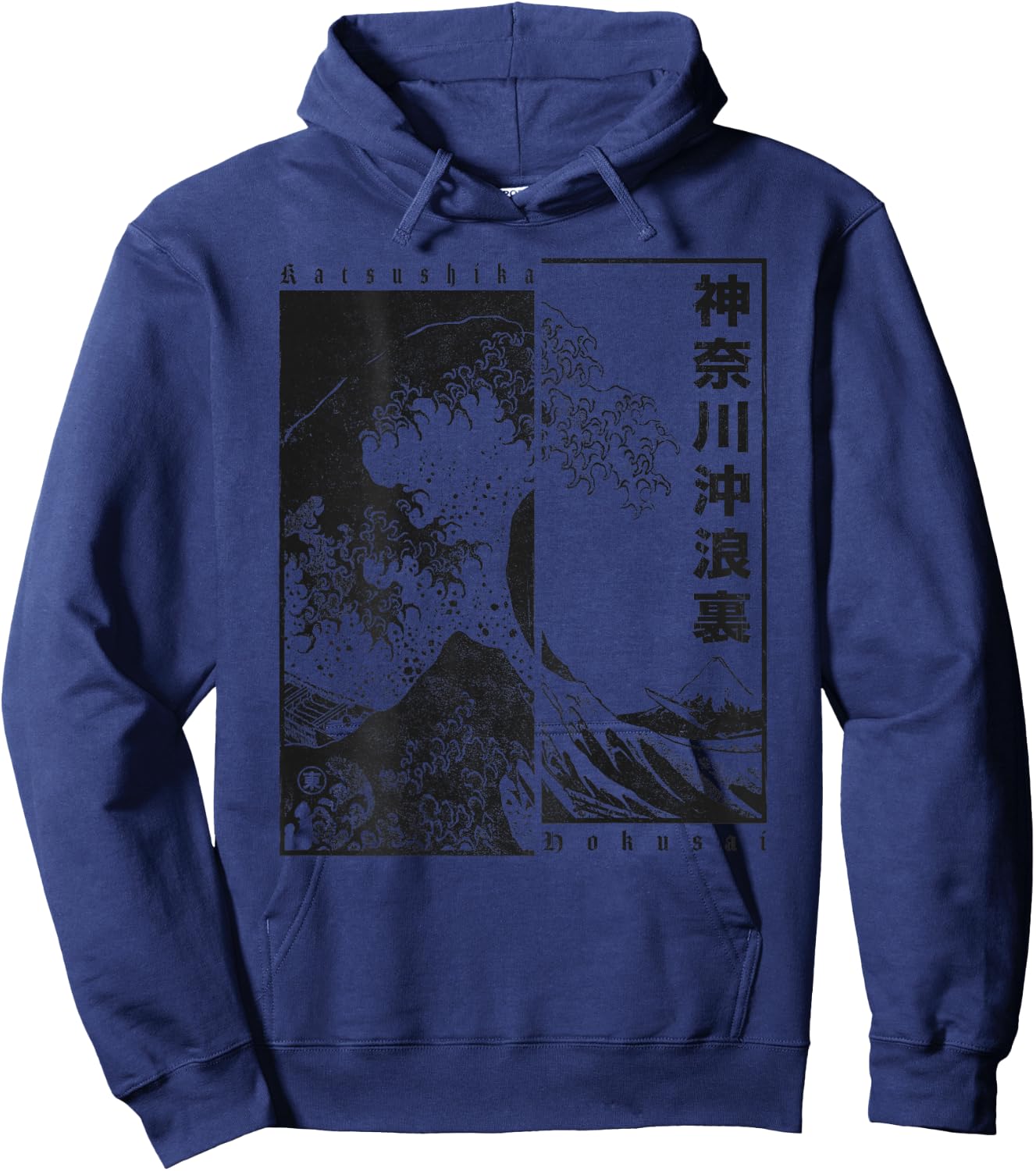 Men's Japan Style Katsushika Hokusai The Great Wave Off Kanagawa , White Hoodie - Hoodie | Navy