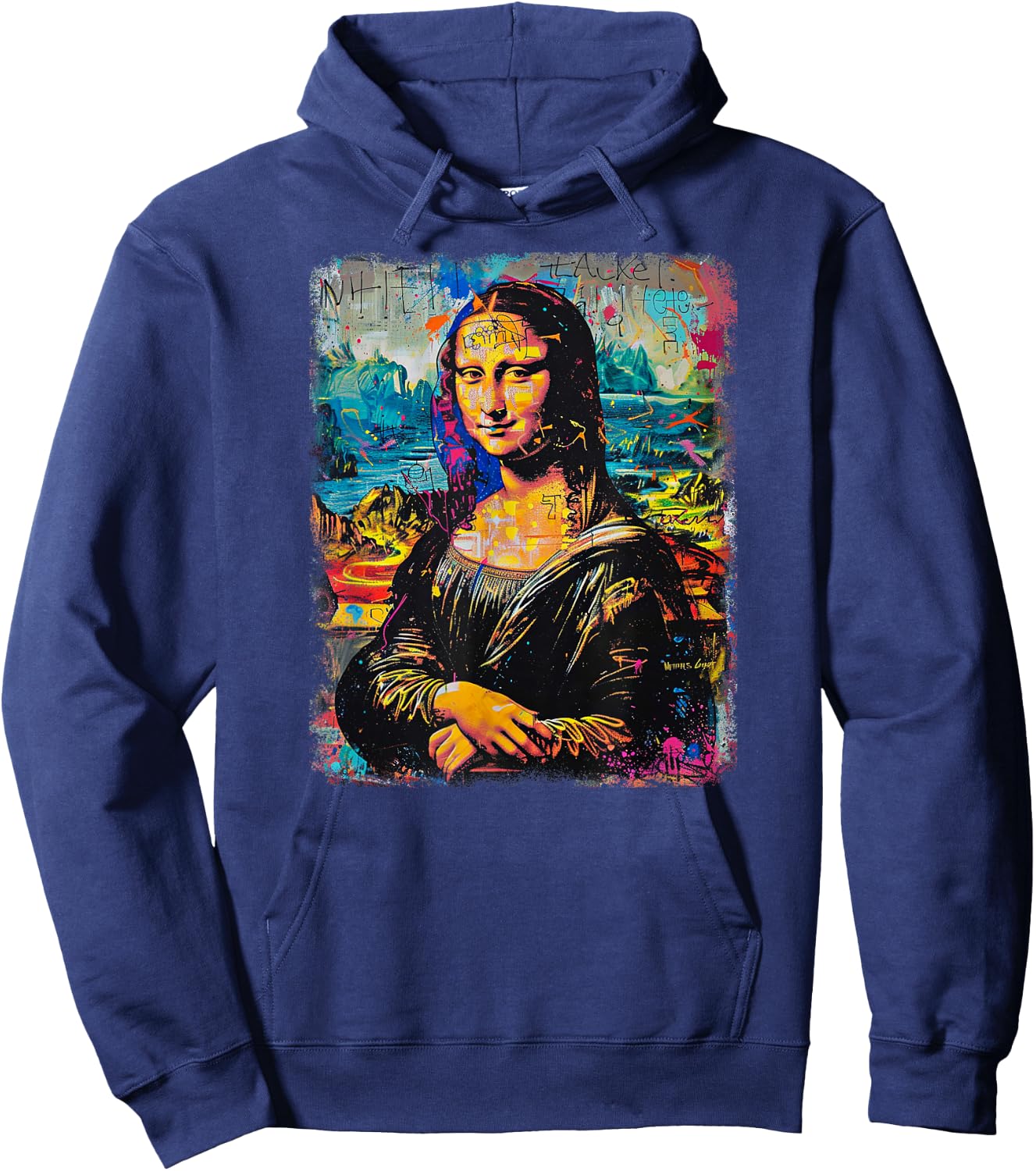 Abstract Graffiti Art Leonardo Da Vinci Art Mona Lisa Hoodie - Hoodie | Navy