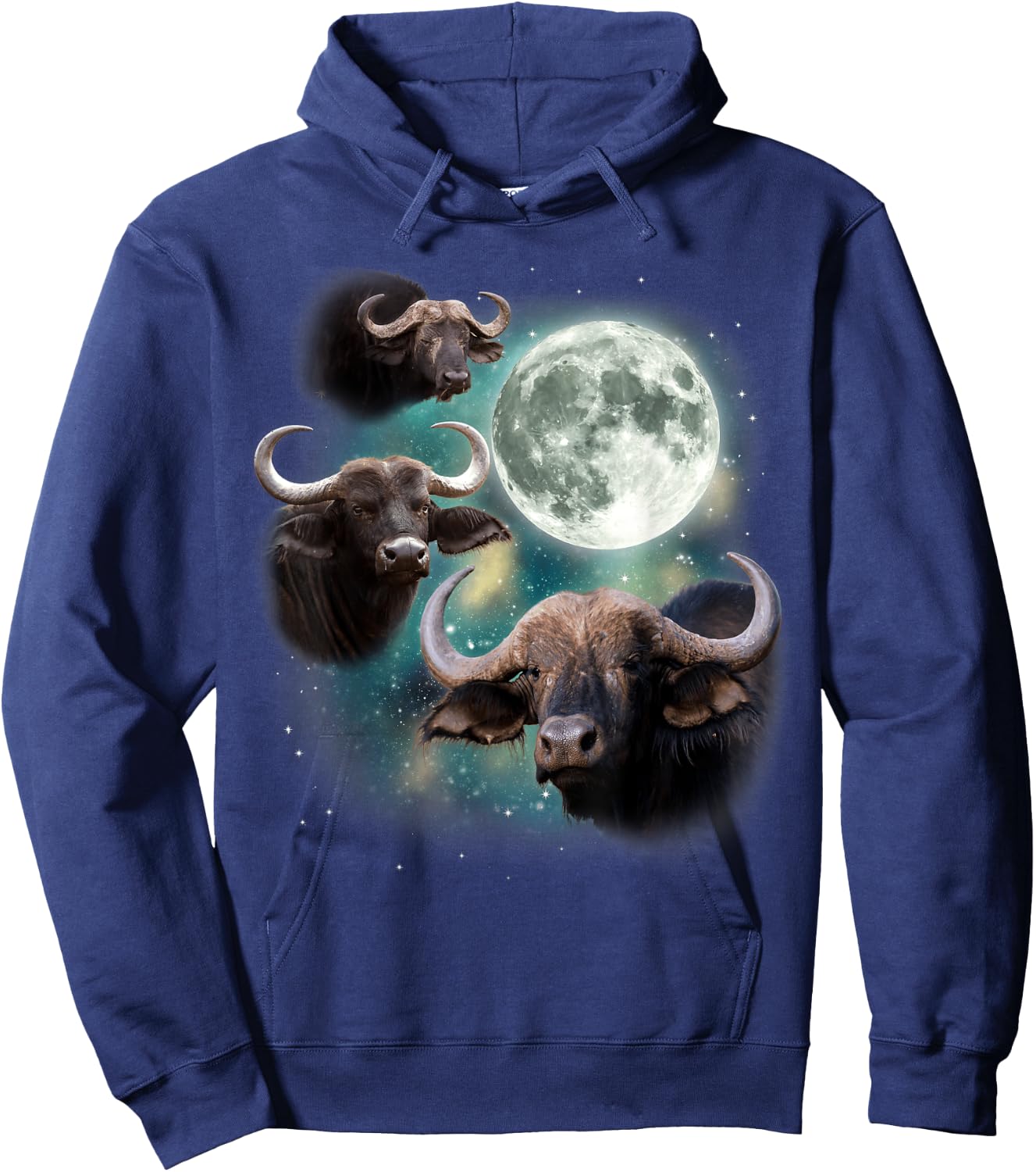 Three Water Buffaloes Moon | 3 Wild Buffaloes Howling Meme Hoodie - Hoodie | Navy