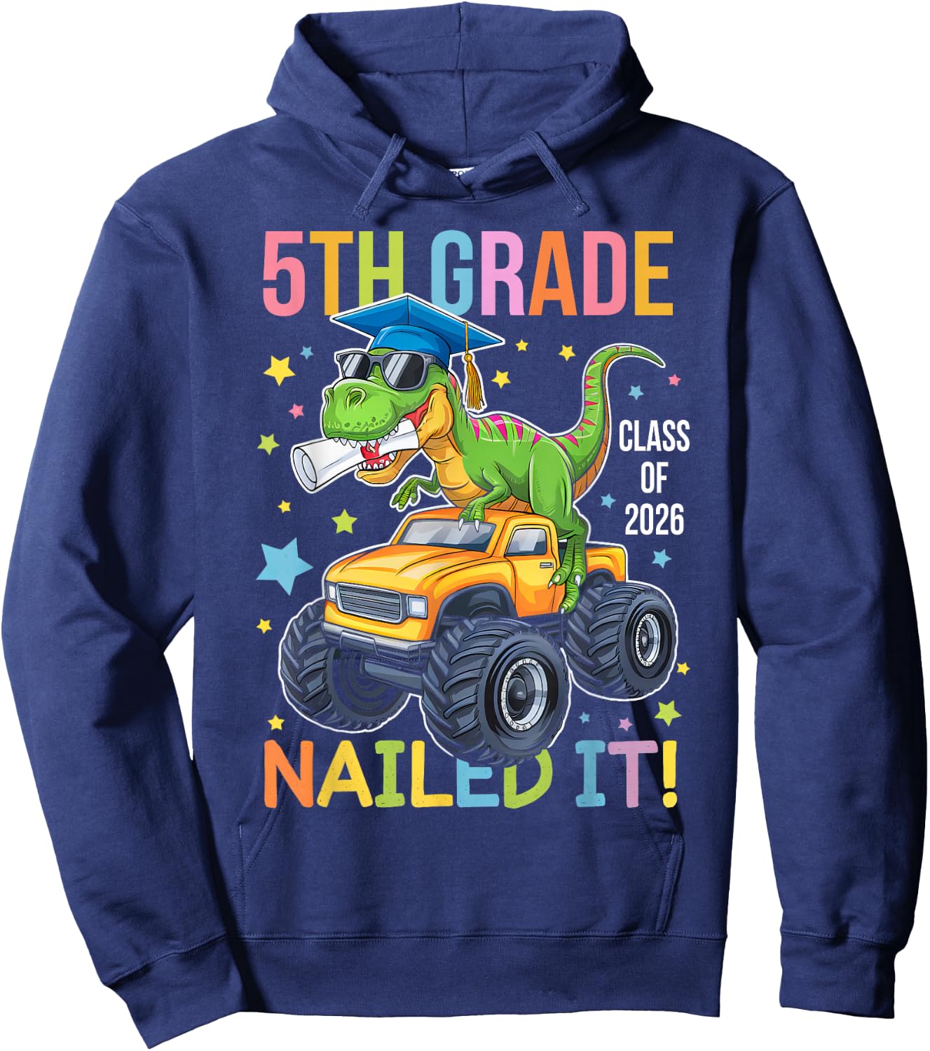 5th Grade Graduation Class Of 2026 Graduate Dinosaur Boys Hoodie - Hoodie | Navy