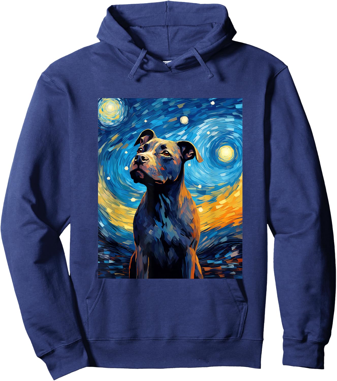 Staffordshire Bull Terrier Starry Night Van Gogh Hoodie - Hoodie | Navy