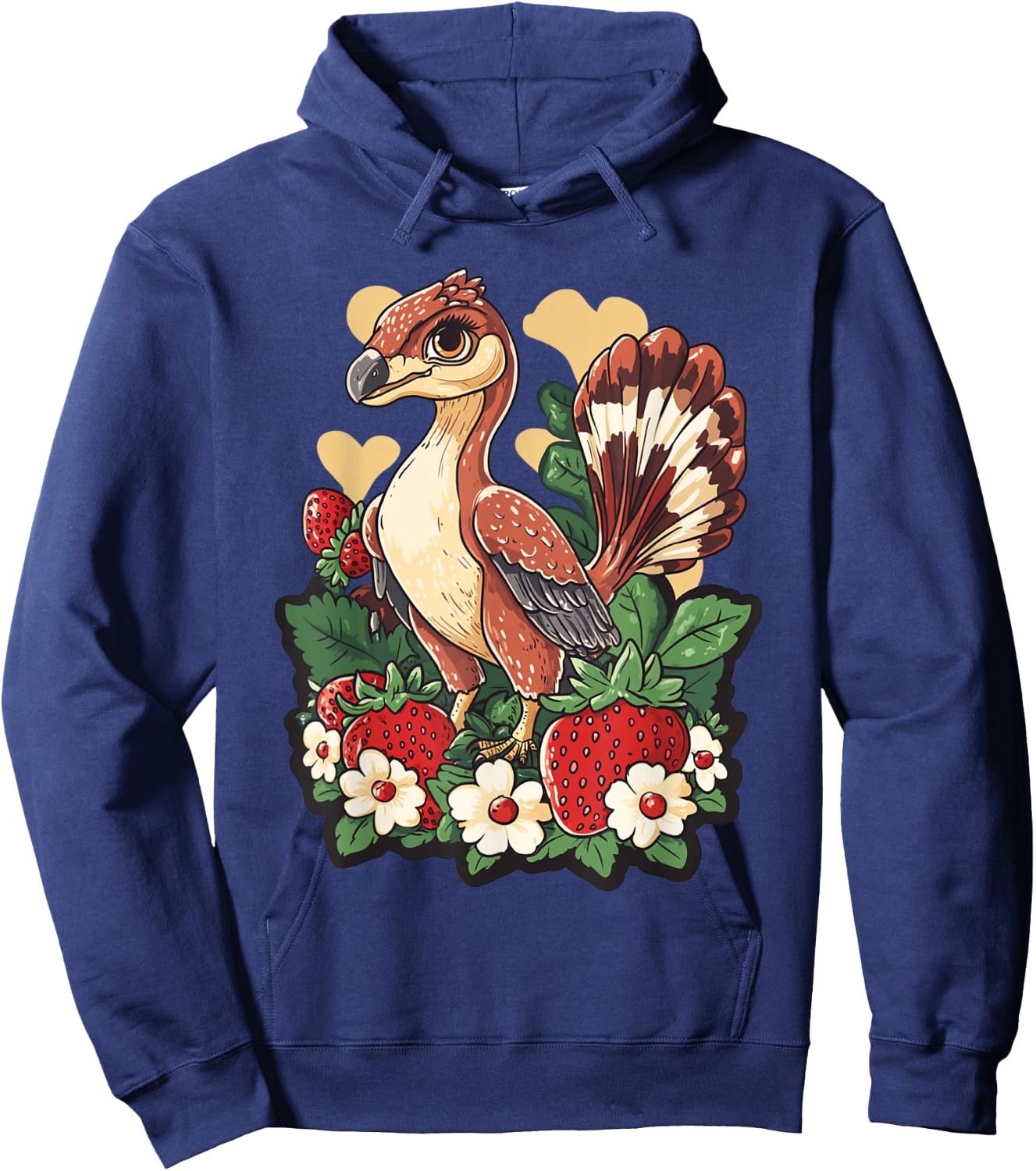Anchiornis Dinosaur with Strawberries Dino Lover Hoodie - Hoodie | Navy