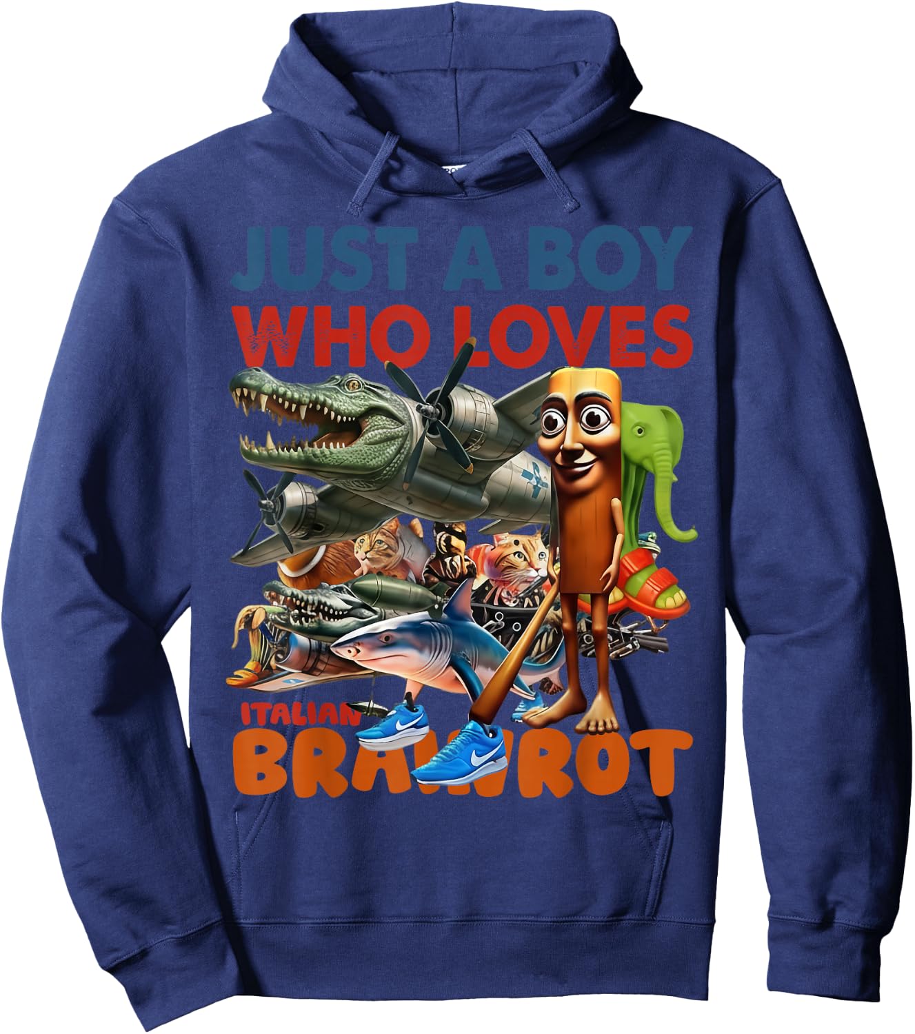 Just A Boy Who Loves Italian Brainrot Meme Boys Kids Hoodie - Hoodie | Navy