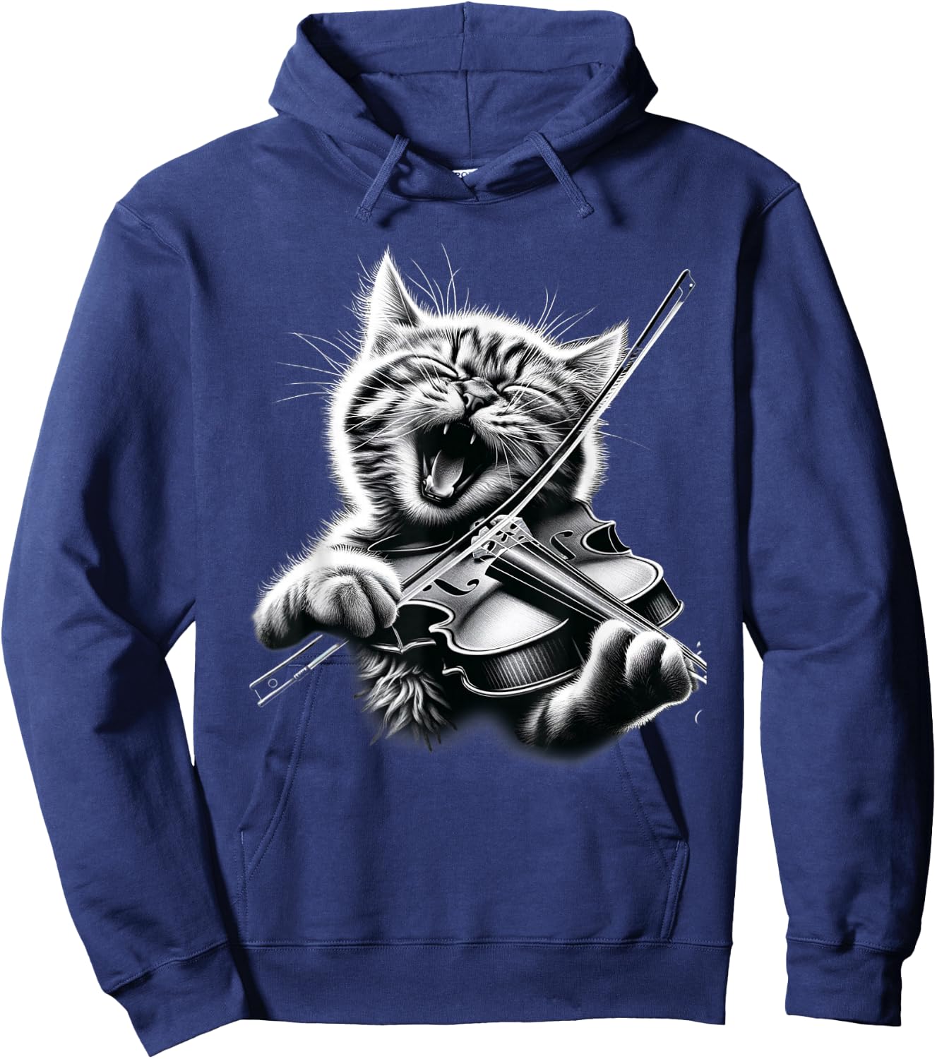 Funny Orchestra Musician Violinist Rock Cat Playing Violin , Black, S Hoodie - Hoodie | Navy
