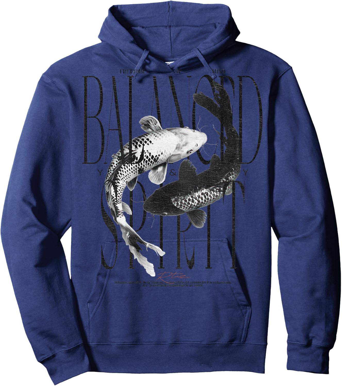 Vintage Graffiti Nishikigoi Fish Backprint Koi Carp , gray Hoodie - Hoodie | Navy