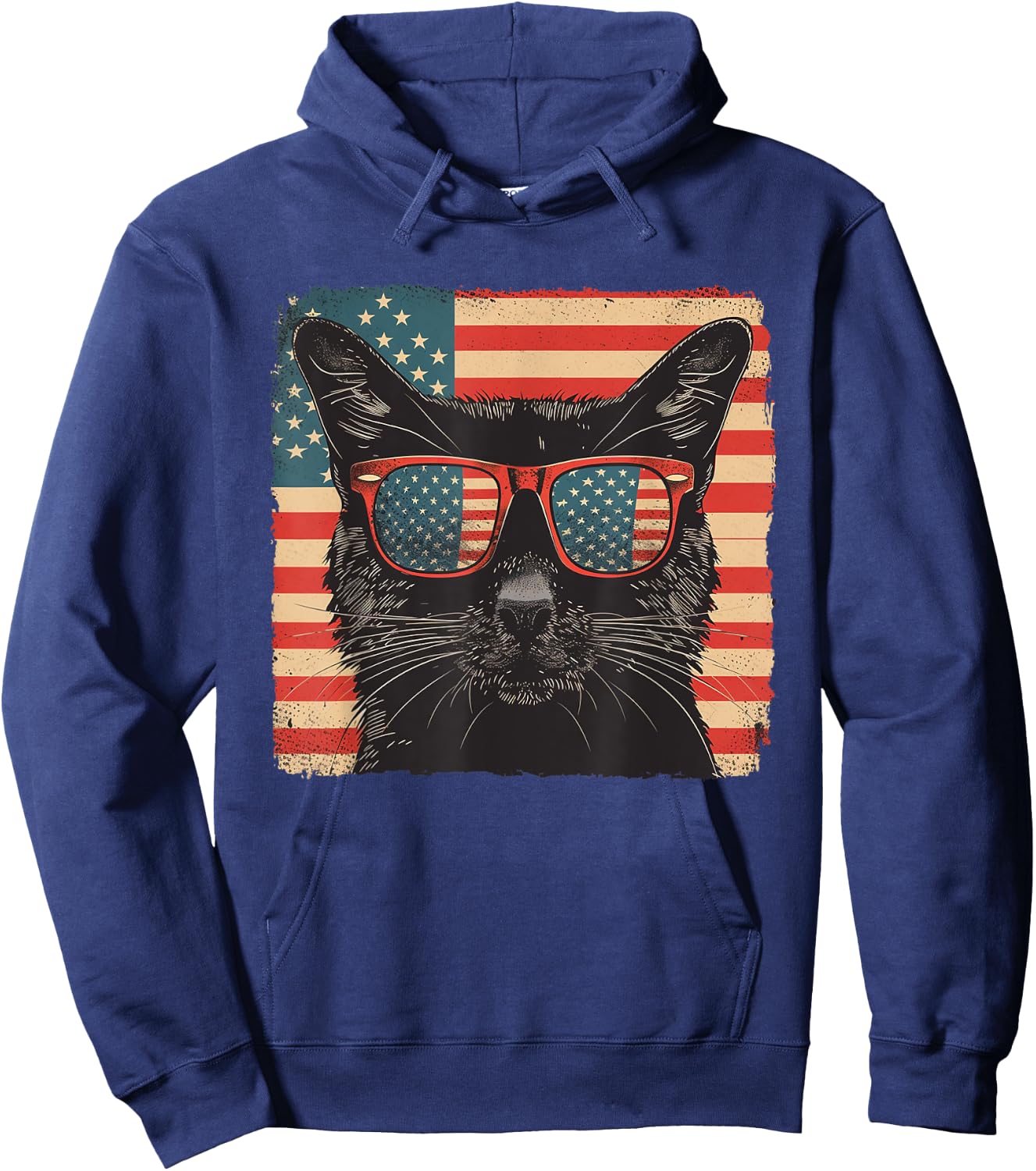 Black cat America Flag Fourth of July Lovers Hoodie - Hoodie | Navy