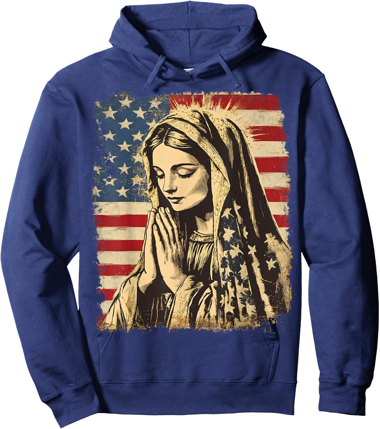 USA American US Flag The Virgin Mary Prayer Theology Hoodie - Hoodie | Navy