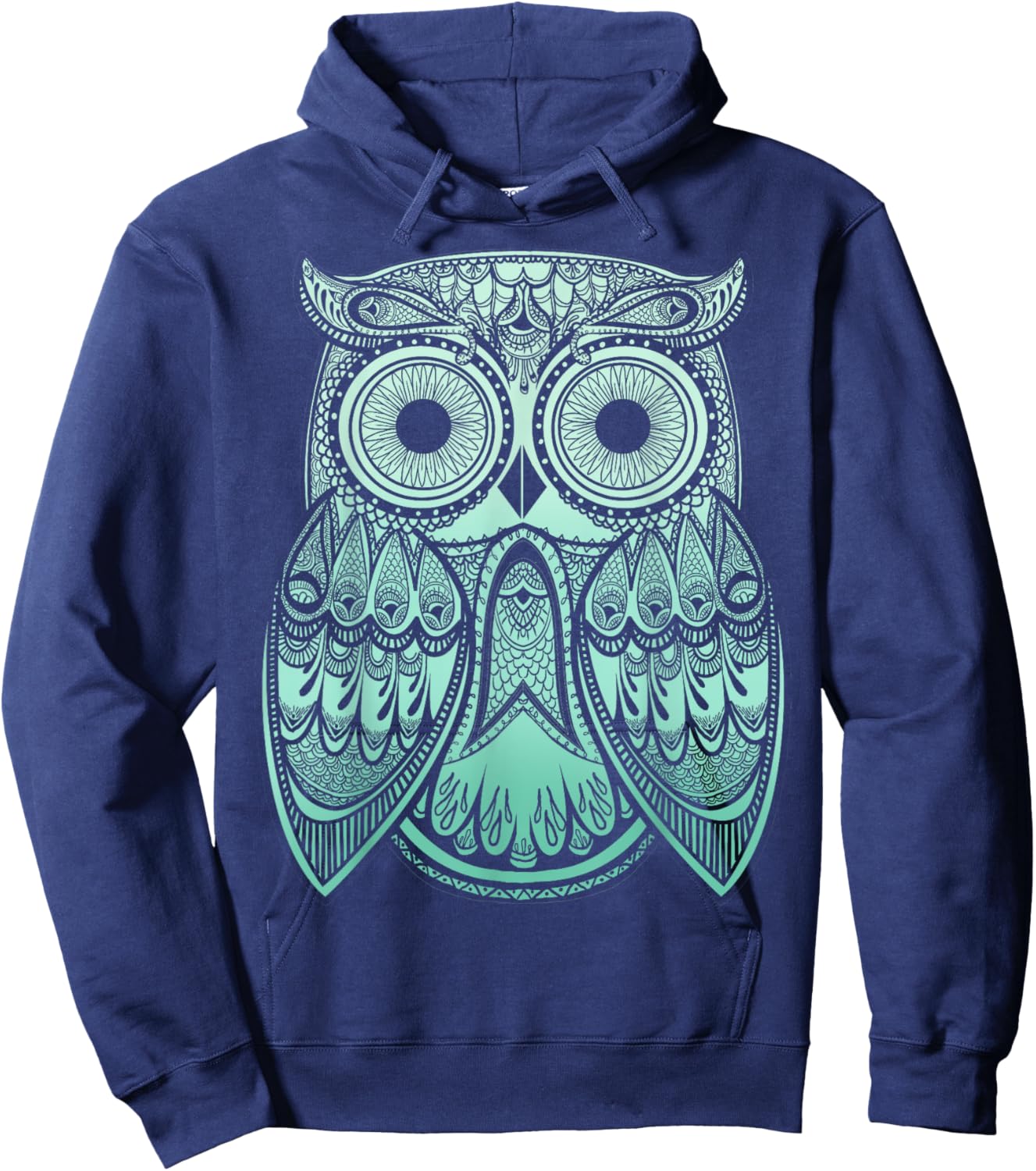 Teal Gradient Paisley Henna Owl Bohemian Hoodie - Hoodie | Navy