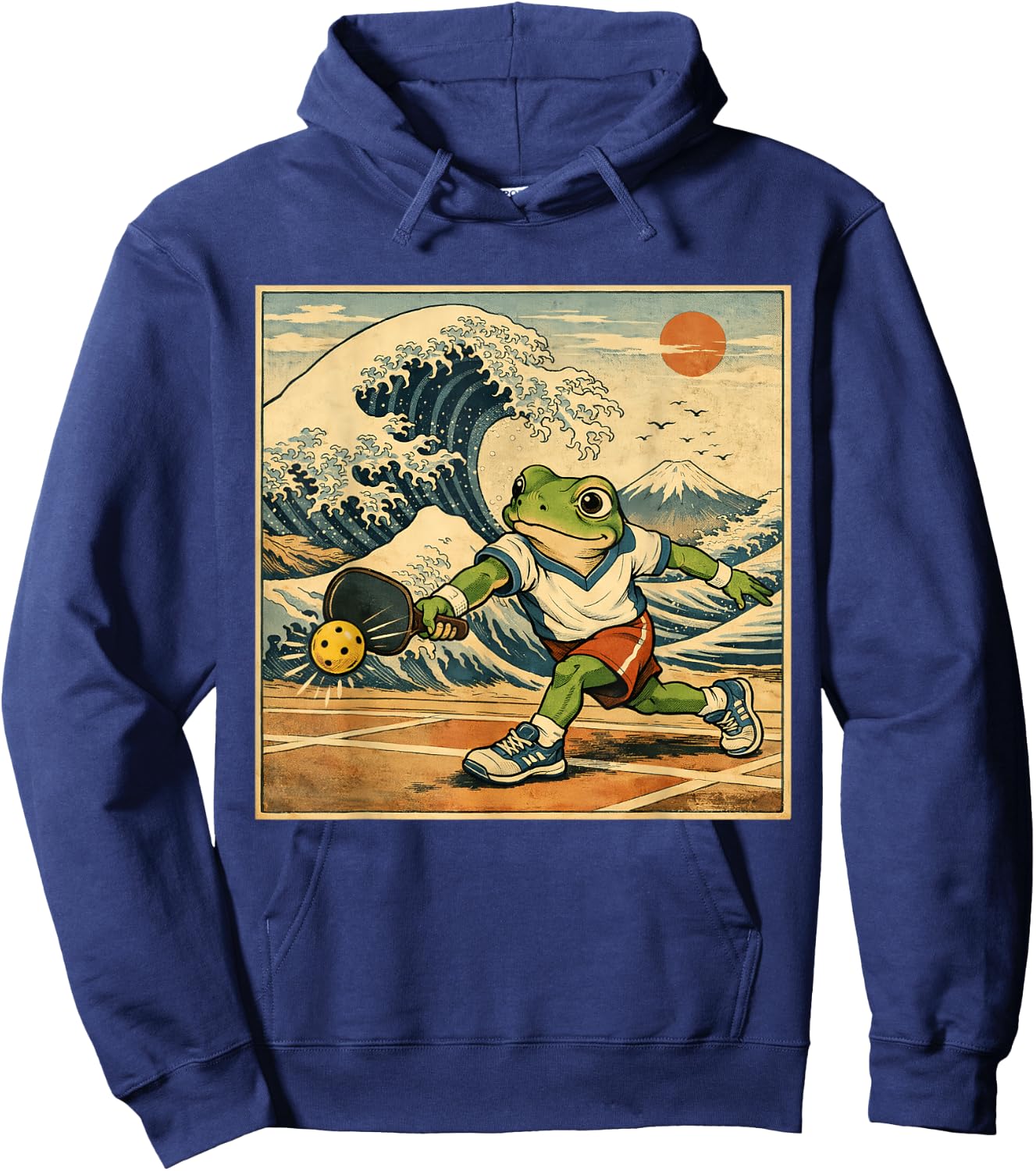 Japanese Traditional Retro Waves Mountain Pickleball Frog Hoodie - Hoodie | Navy