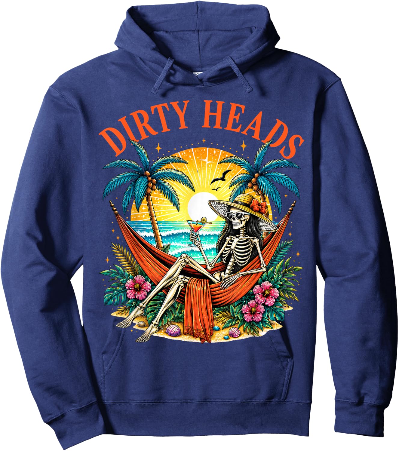 Dirty Heads Skeleton Women Beach Funny Summer Vacation Hoodie - Hoodie | Navy