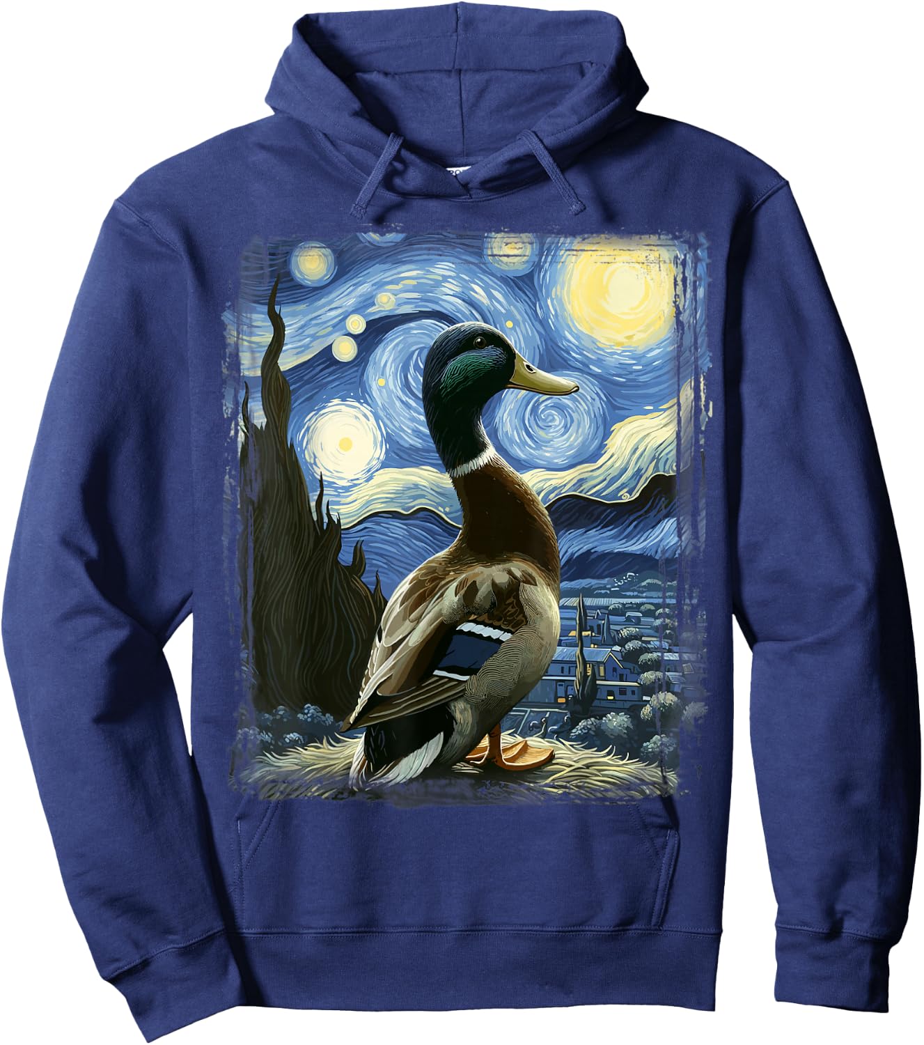 Duck Star Gazer - Artistic Van Gogh Style Starry Night Duck Hoodie - Hoodie | Navy