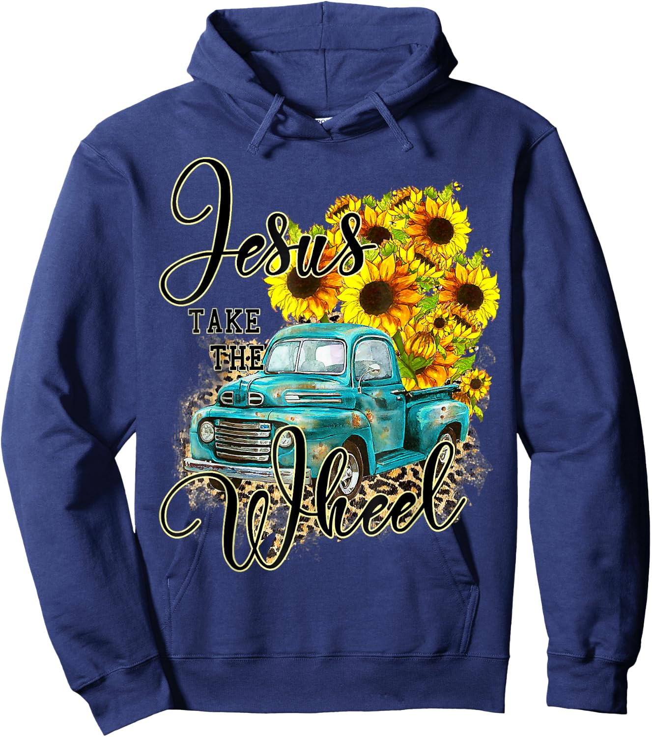 Sunflower Jesus Take The Wheel Christian Gift Leopard Print Hoodie - Hoodie | Navy