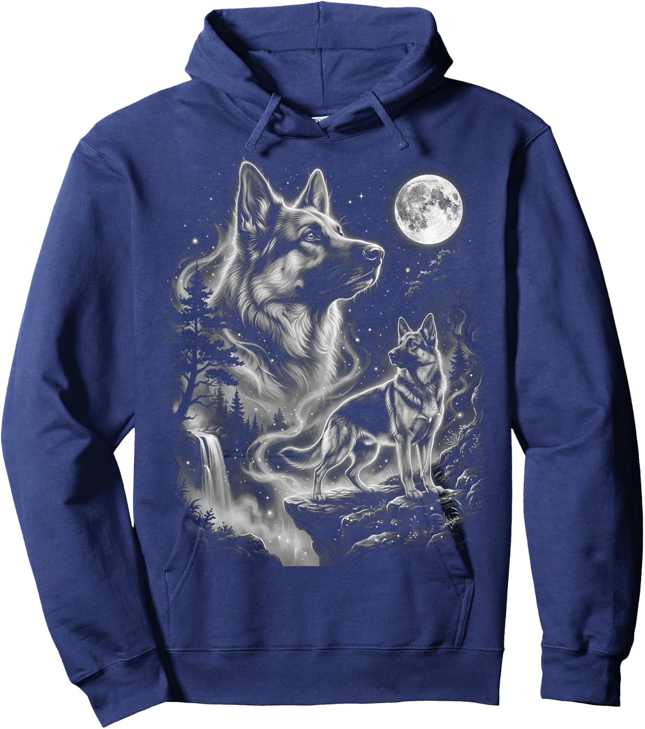 German Shepherd Howling At The Moon Hoodie - Hoodie | Navy