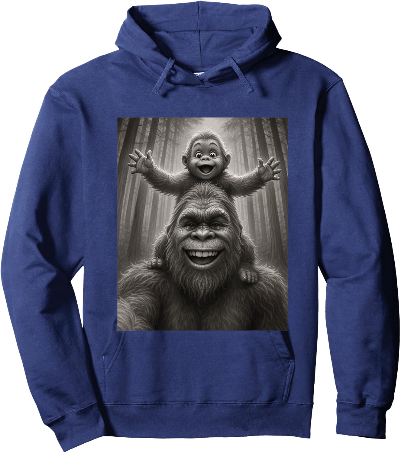 Funny Father Bigfoot Sasquatch and His Kid Happy Fathers Day Hoodie - Hoodie | Navy