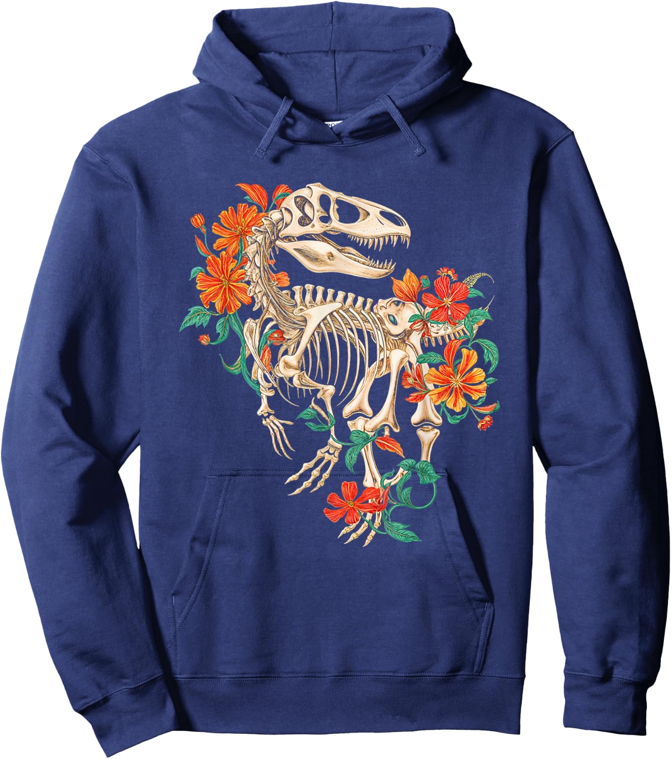 Rex Skeleton Dinosaur Flowers Dino Skeleton Nature Hoodie - Hoodie | Navy