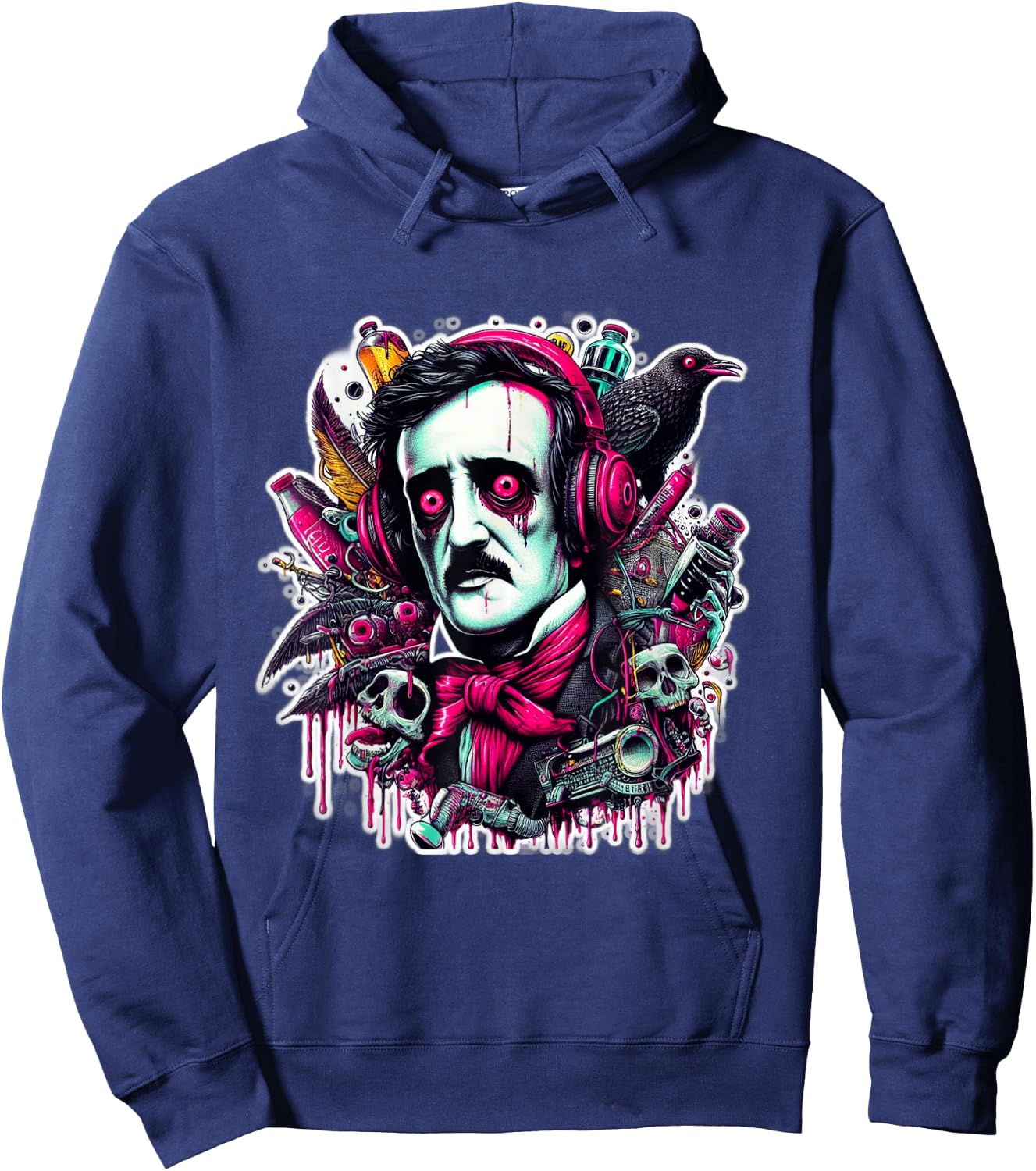 Edgar Allen Poe Raven Gothic Hoodie - Hoodie | Navy