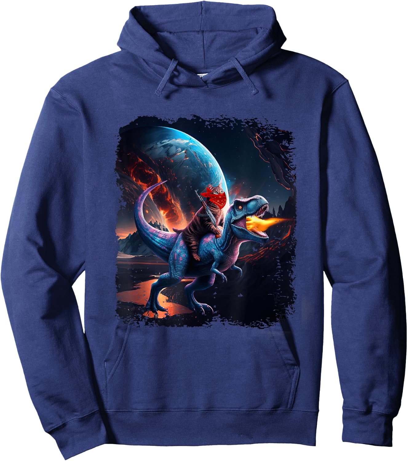 Chat chevauchant un dinosaure T-Rex Image Like Galaxy Cat Sci-Fi Hoodie - Hoodie | Navy