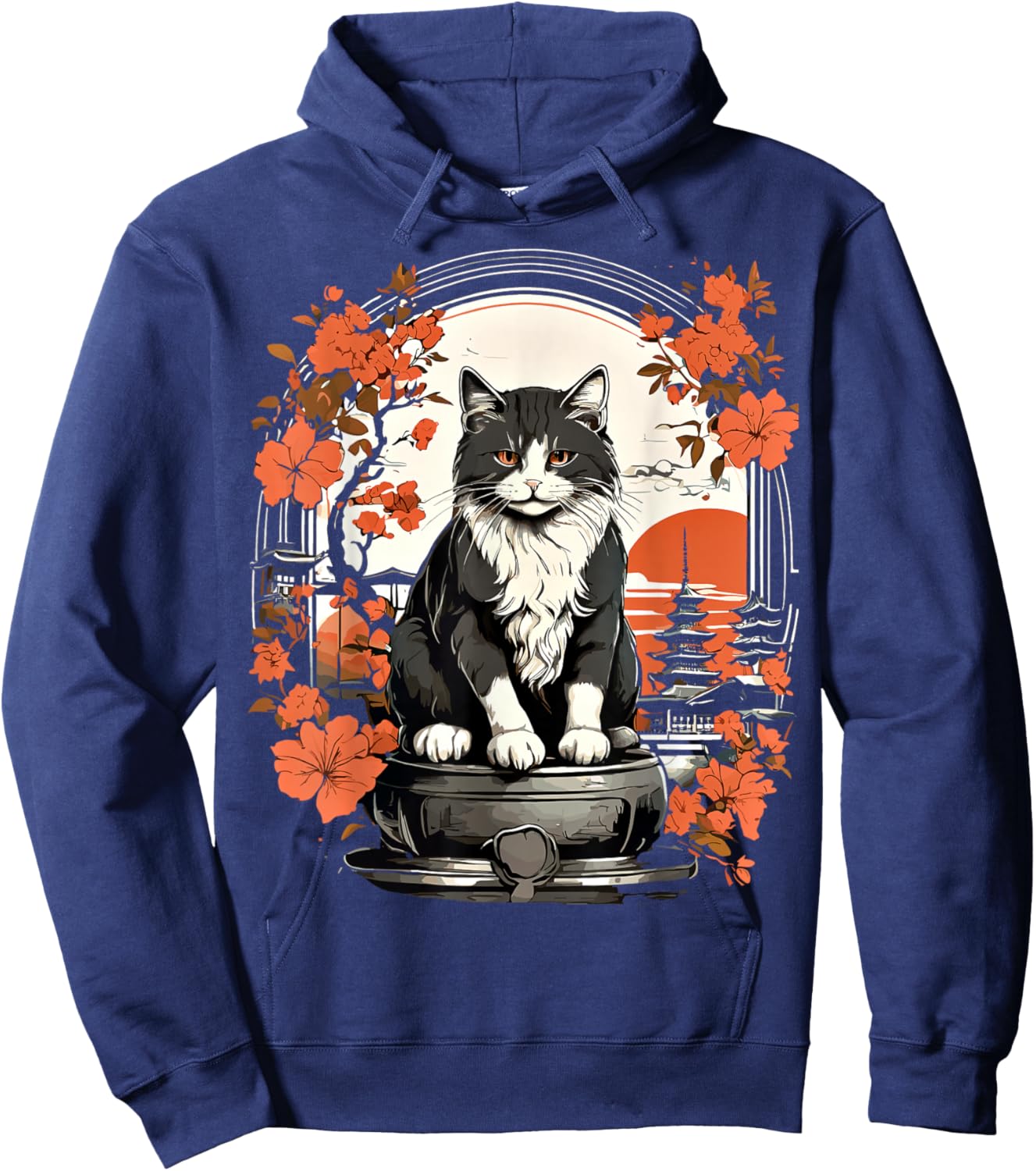 Japanische Katze, ästhetisch, Herren, Damen, Kinder, japanischer Stil Hoodie - Hoodie | Navy