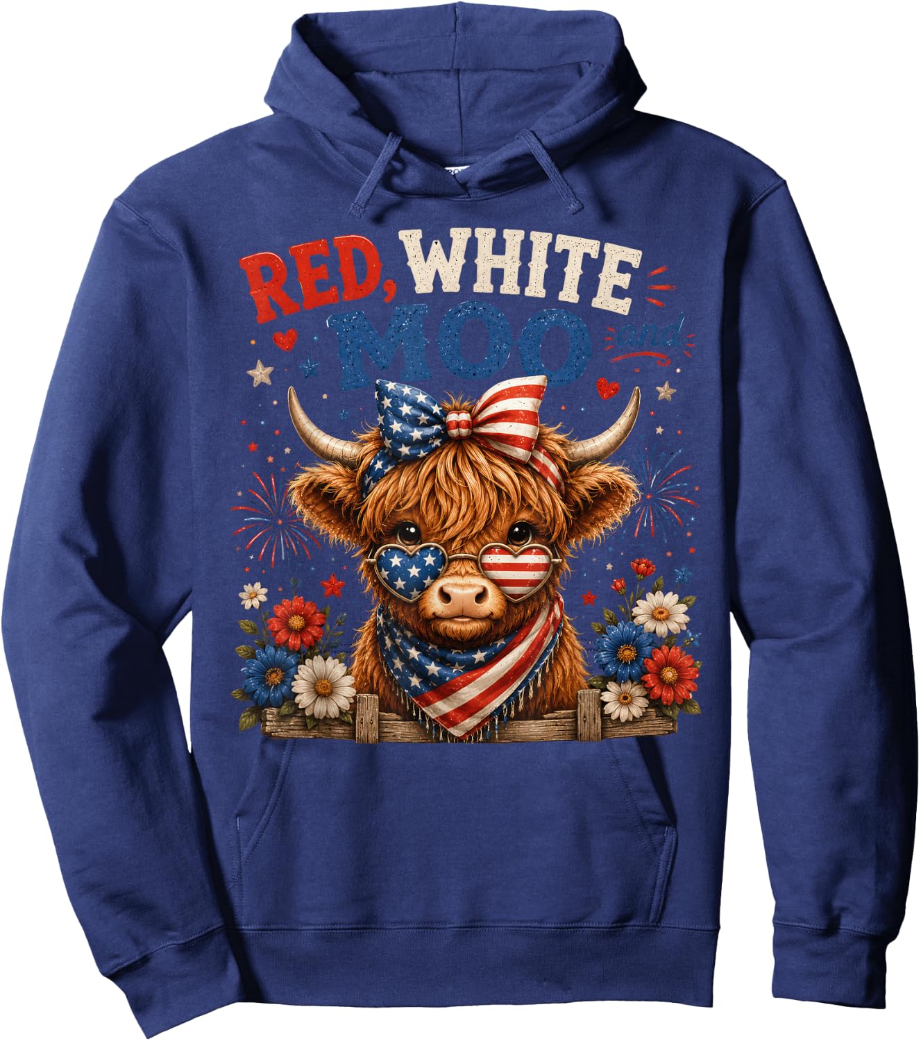 Red White and Moo Cow 4th of July 250 Years Patriotic Hoodie - Hoodie | Navy