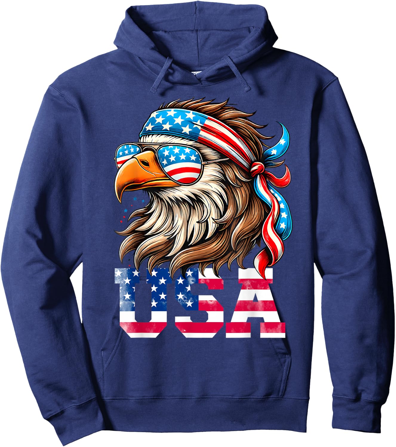 USA American Flag Men Women Kids Eagle Mullet Patriotic Hoodie - Hoodie | Navy