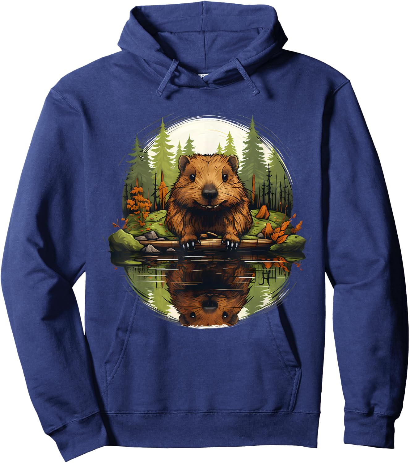 Beaver Nature Animal Lover Artwork Forest Motif Wildlife Hoodie - Hoodie | Navy