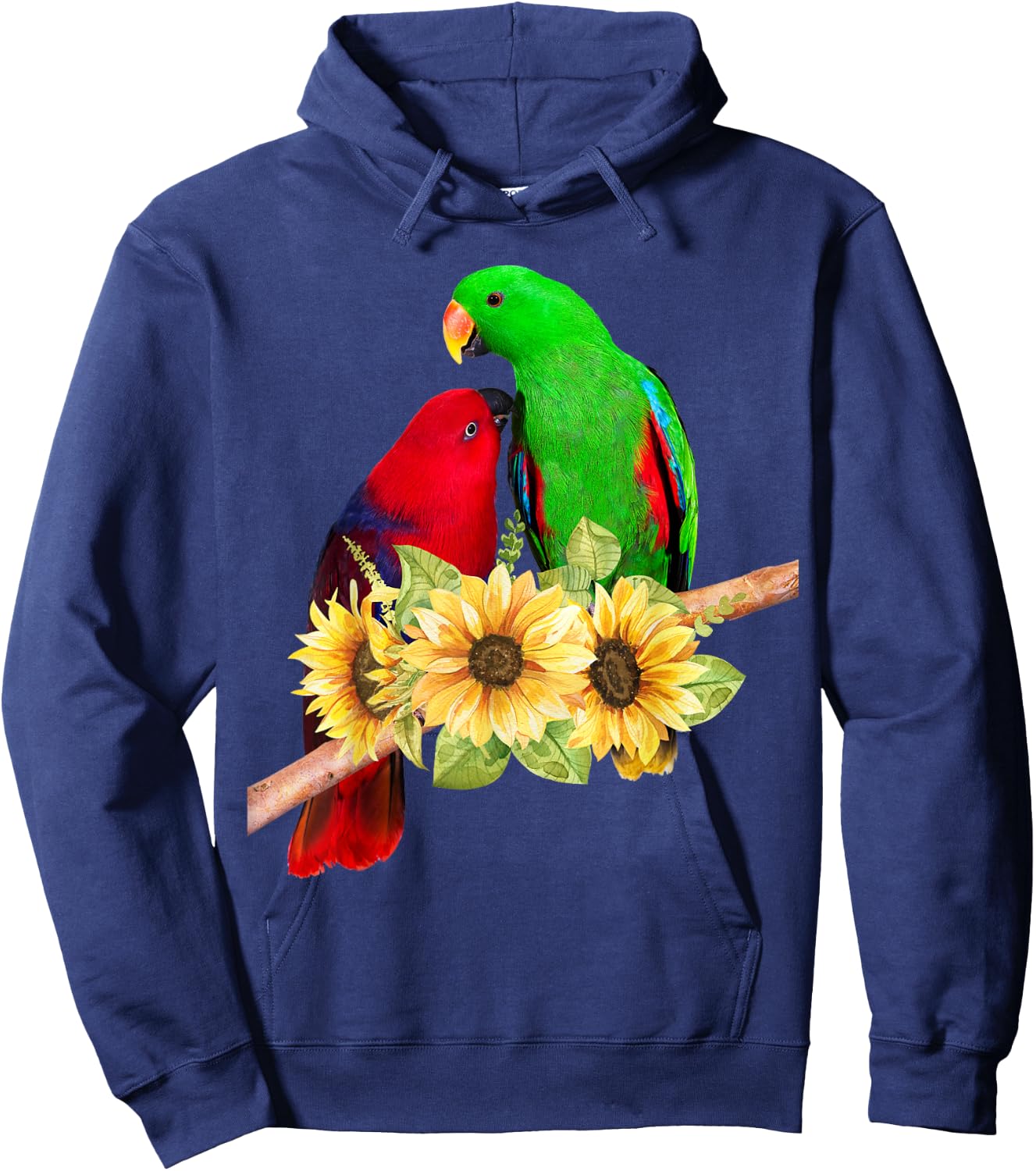 Pair of Eclectus Parrots Male Female behind sunflowers Hoodie - Hoodie | Navy