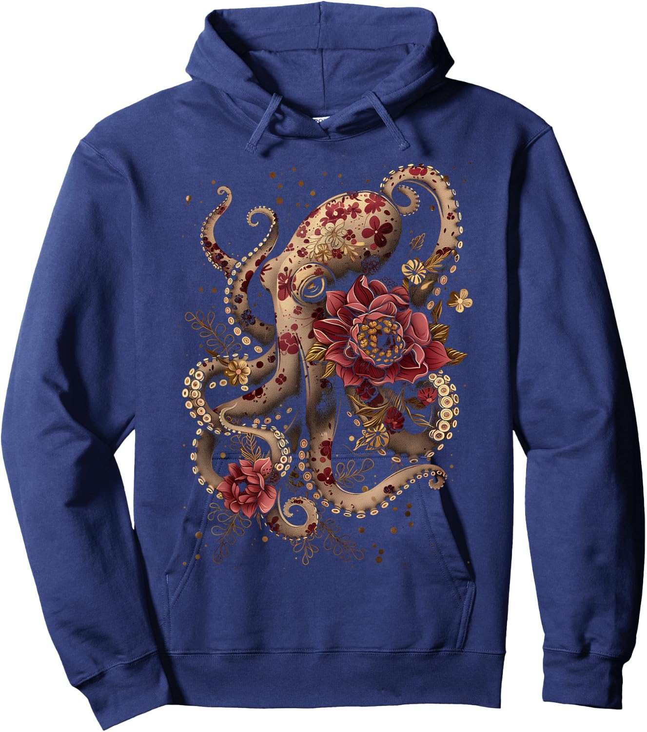 Octopus Floral Vintage Flowers Squid Kraken Scuba Diving Hoodie - Hoodie | Navy