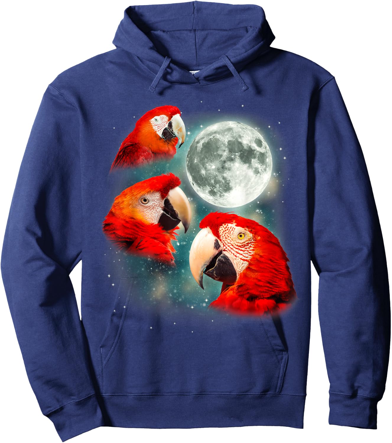 Three Parrot Moon | 3 Tropical Bird Exotic Parakeet Parody Hoodie - Hoodie | Navy