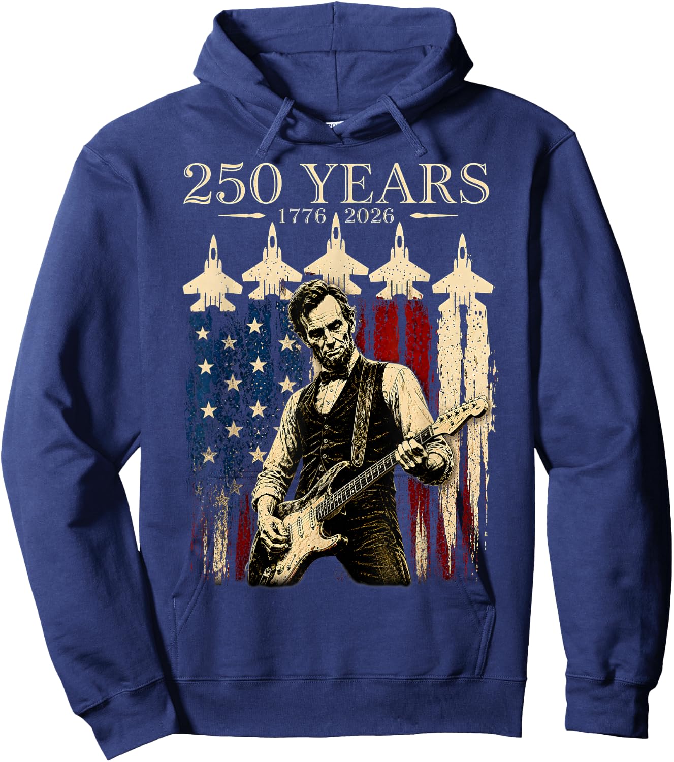 Vintage Abraham Lincoln Abe Lincoln Playing Guitar 250 Years Hoodie - Hoodie | Navy