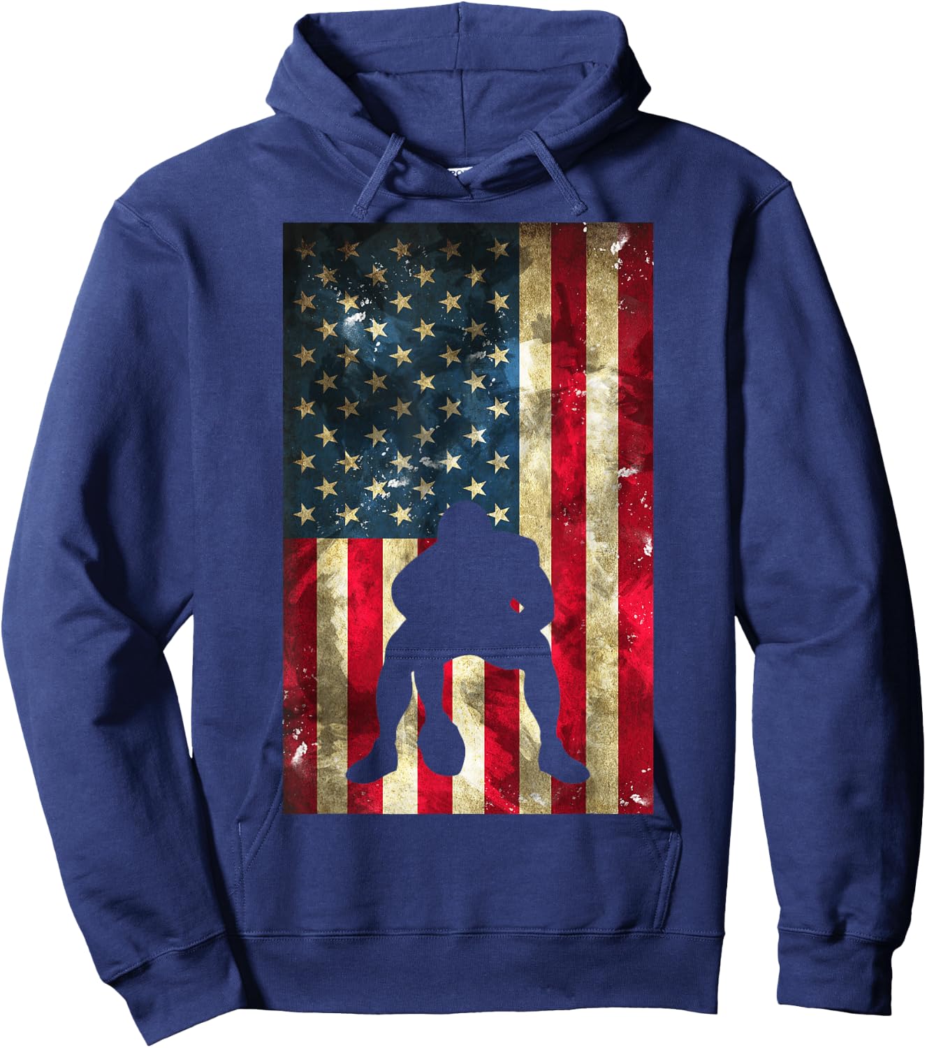 American Football Lineman - Offensive Player On USA Flag Hoodie - Hoodie | Navy