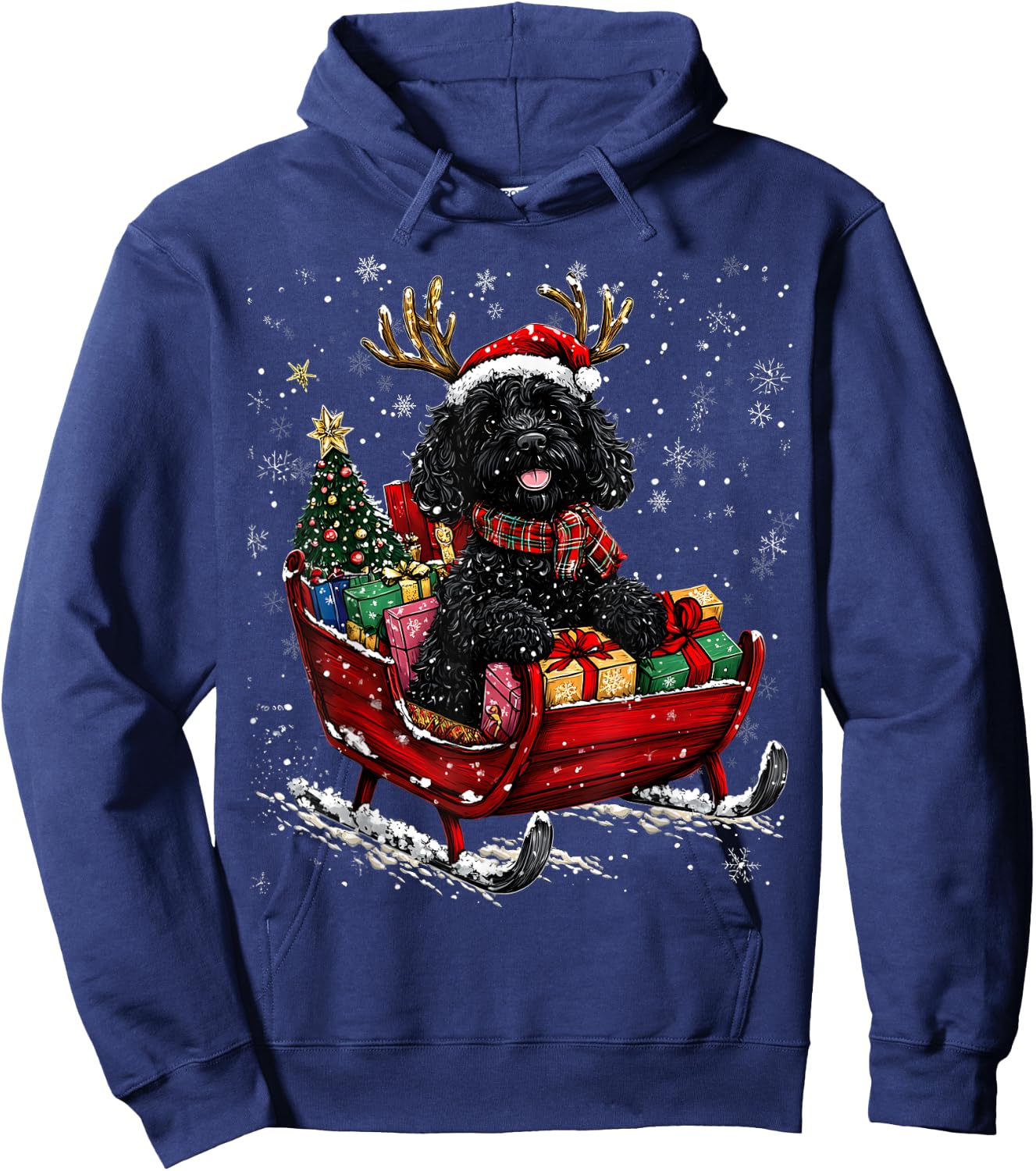 Santa Goldendoodle reindeer Light Christmas Hoodie - Hoodie | Navy