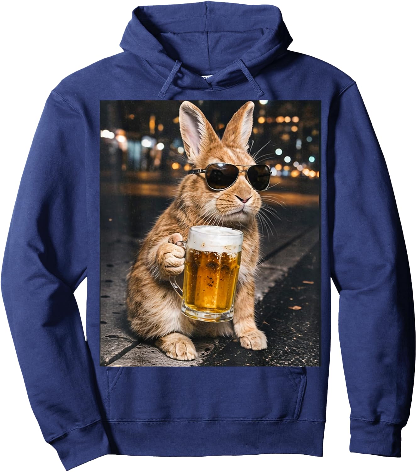Lustiger Hase trinkt Bier mit Sonnenbrille Frohe Ostern Hoodie - Hoodie | Navy