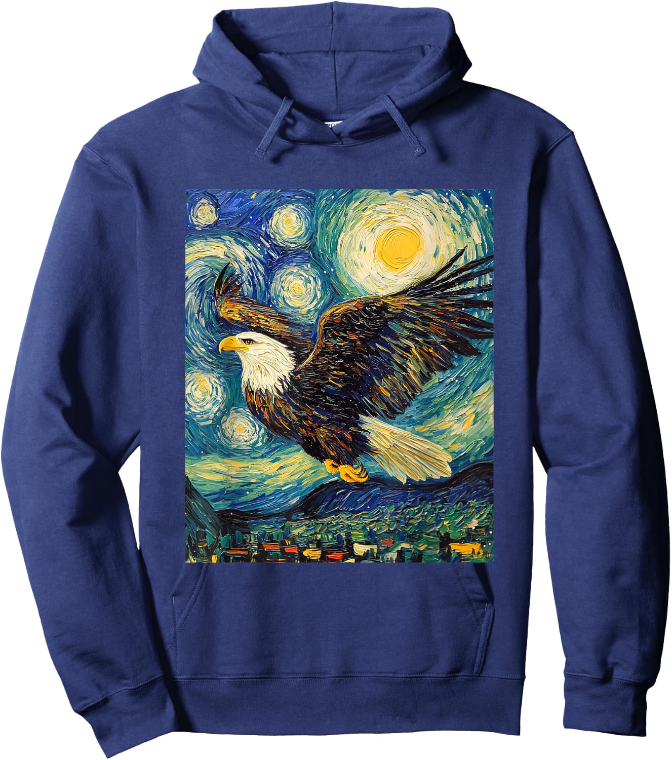 Bald Eagle Bird - Van Gogh Style - Starry Night Hoodie - Hoodie | Navy
