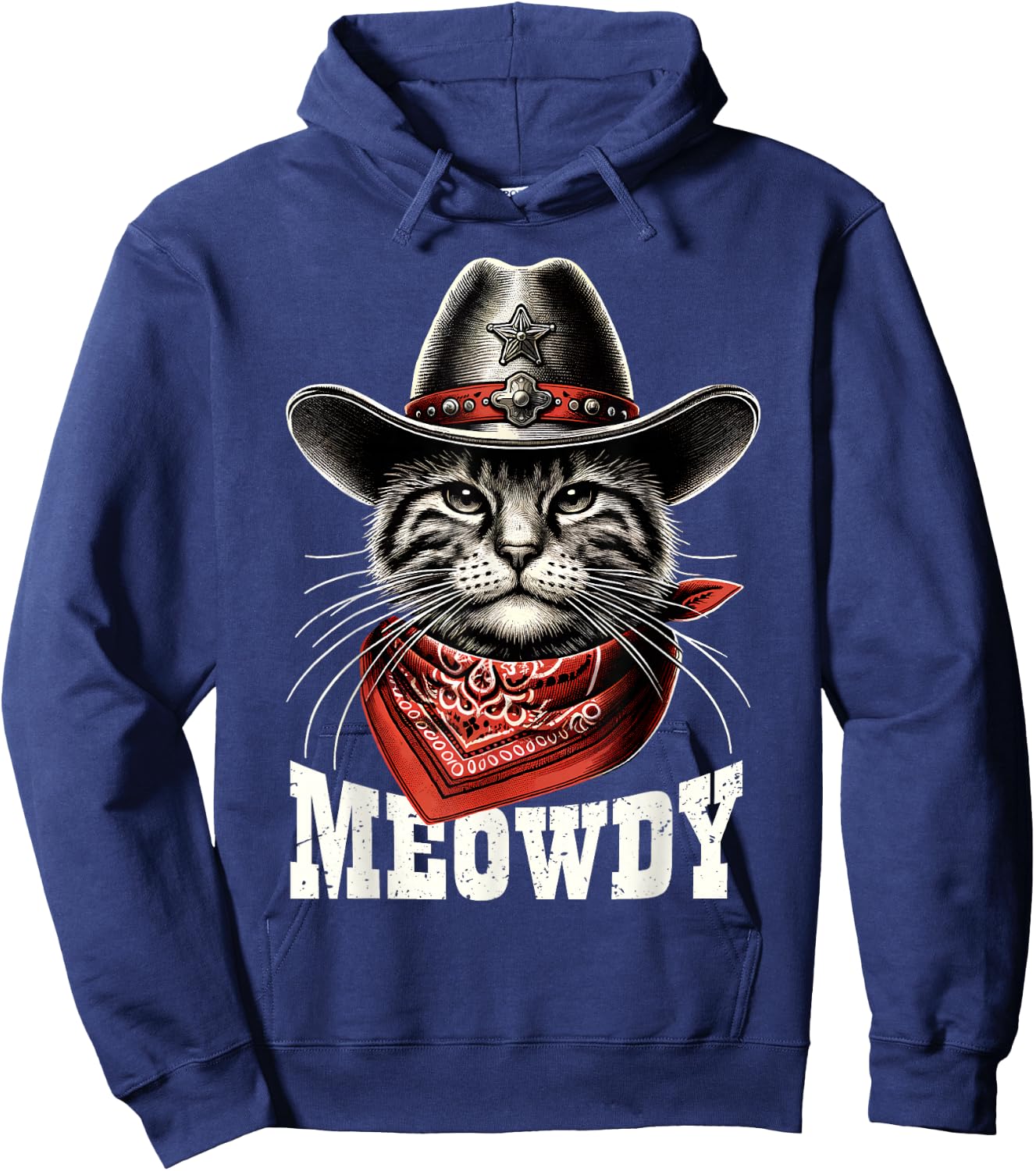 Meowdy Cat Cowboy Hat Howdy Funny Country Western Cat Meme Hoodie - Hoodie | Navy